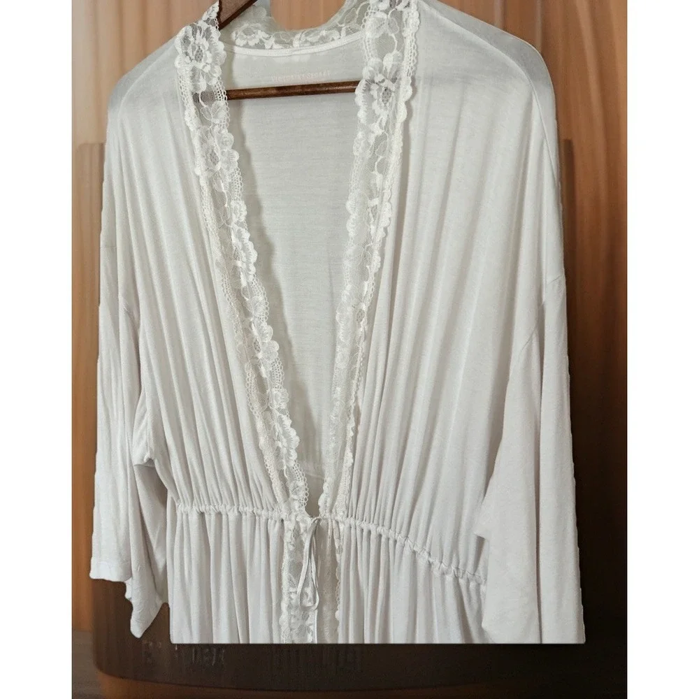 Victoria Secret Women XL Modal Lace Trim‎ Robe Ivory/off White Mint Condition